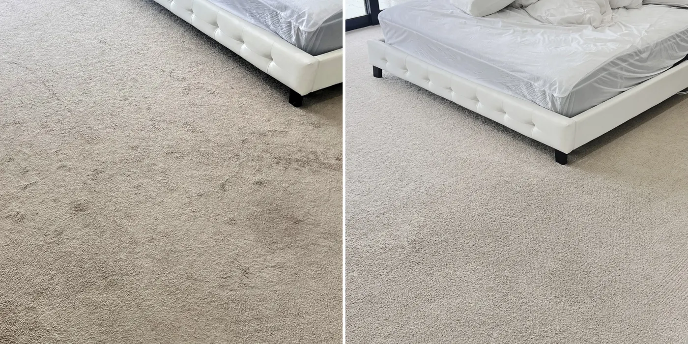 Bedroom carpet freshened up on a Green Lion job across Melbourne's west