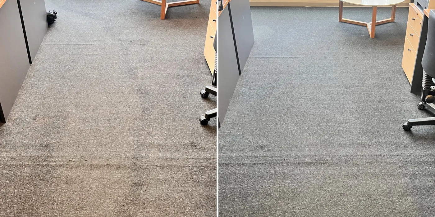 Office carpet before and after a Green Lion clean — Melbourne's west