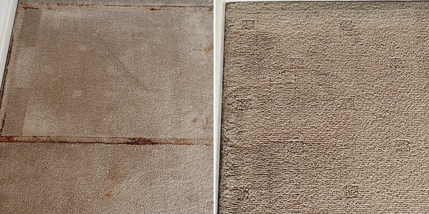 Traffic-lane carpet lifted, before and after, on a real Melbourne west job