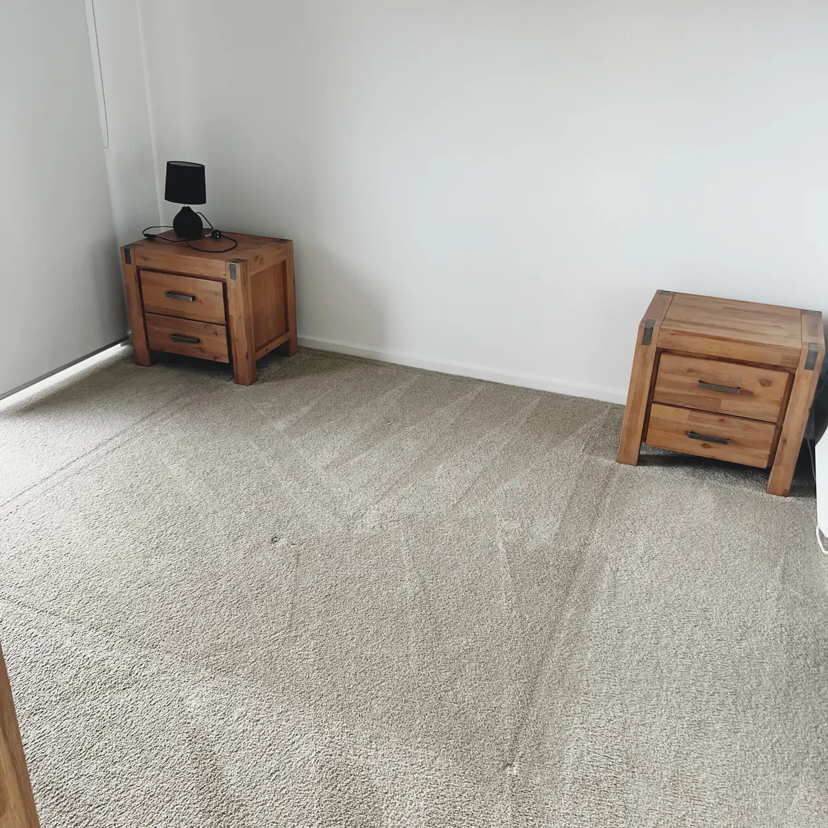 Bedroom carpet after a Green Lion clean on a Point Cook job, groom lines still showing