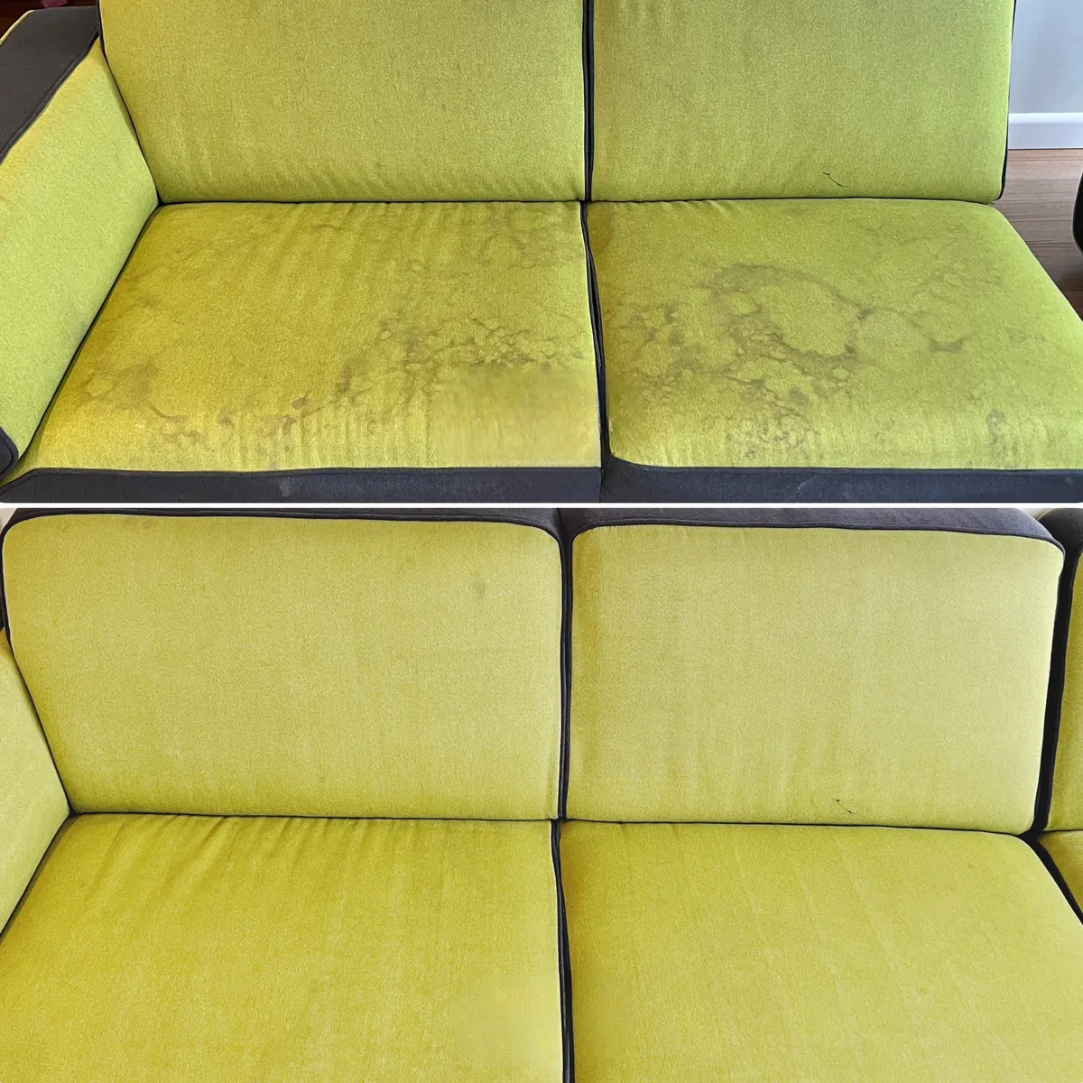 Stained couch seats brought back on a real job across Melbourne's west
