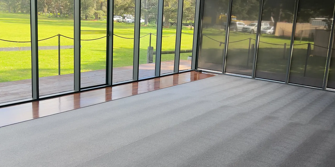 The function-room carpet at Lancemore Mansion, Werribee Park, groomed after a low-moisture clean