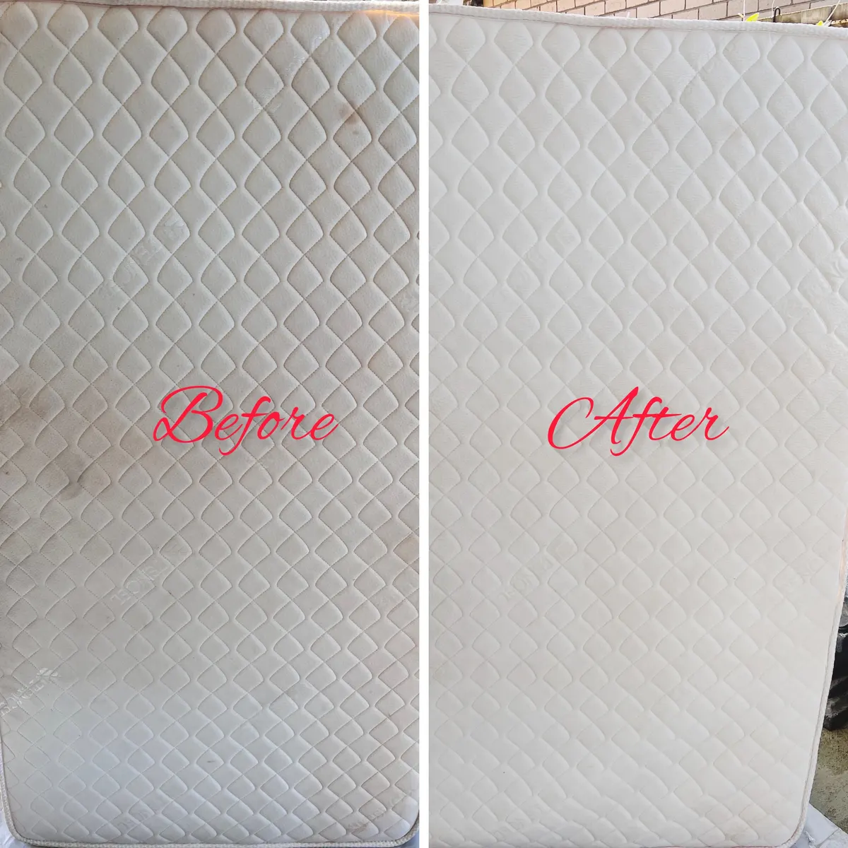 A mattress stain before and after cleaning by Green Lion