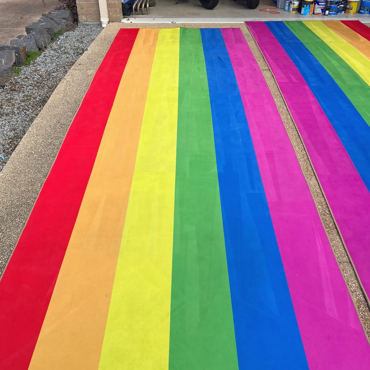 The same Sanctuary Lakes runner from the kerb, before and after. The colours come back up bright right across the pile.