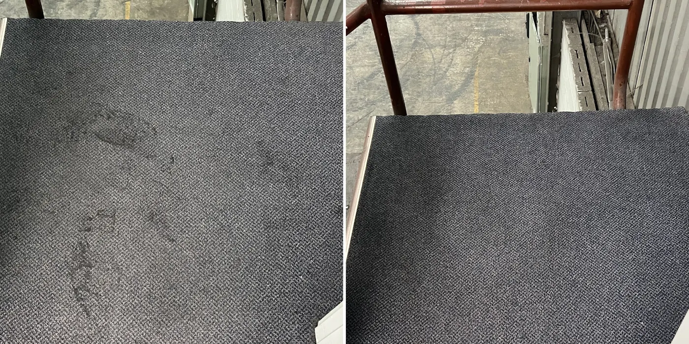 Carpet before and after hot-water extraction on a Melbourne job