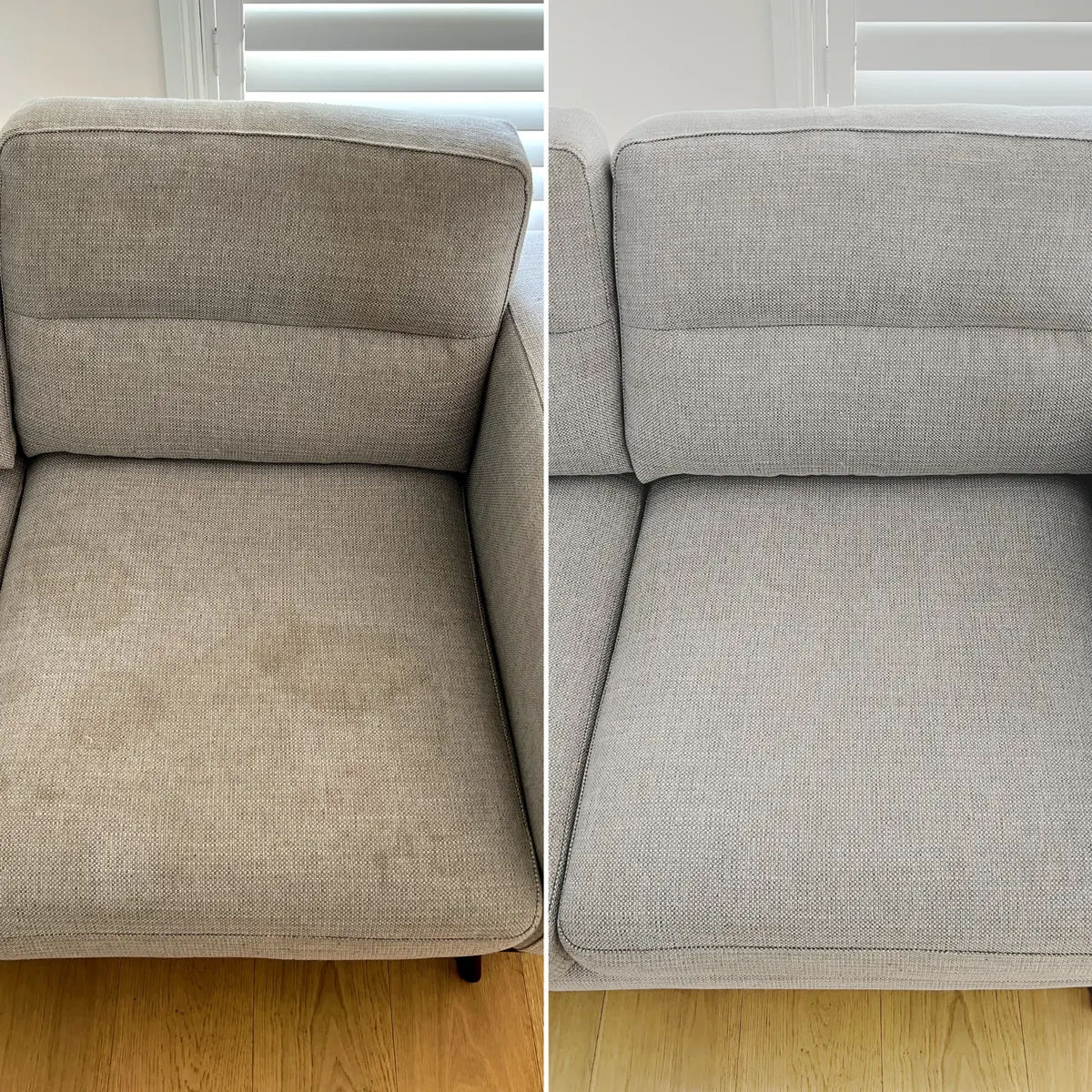 Upholstery before and after a Green Lion clean on a real job