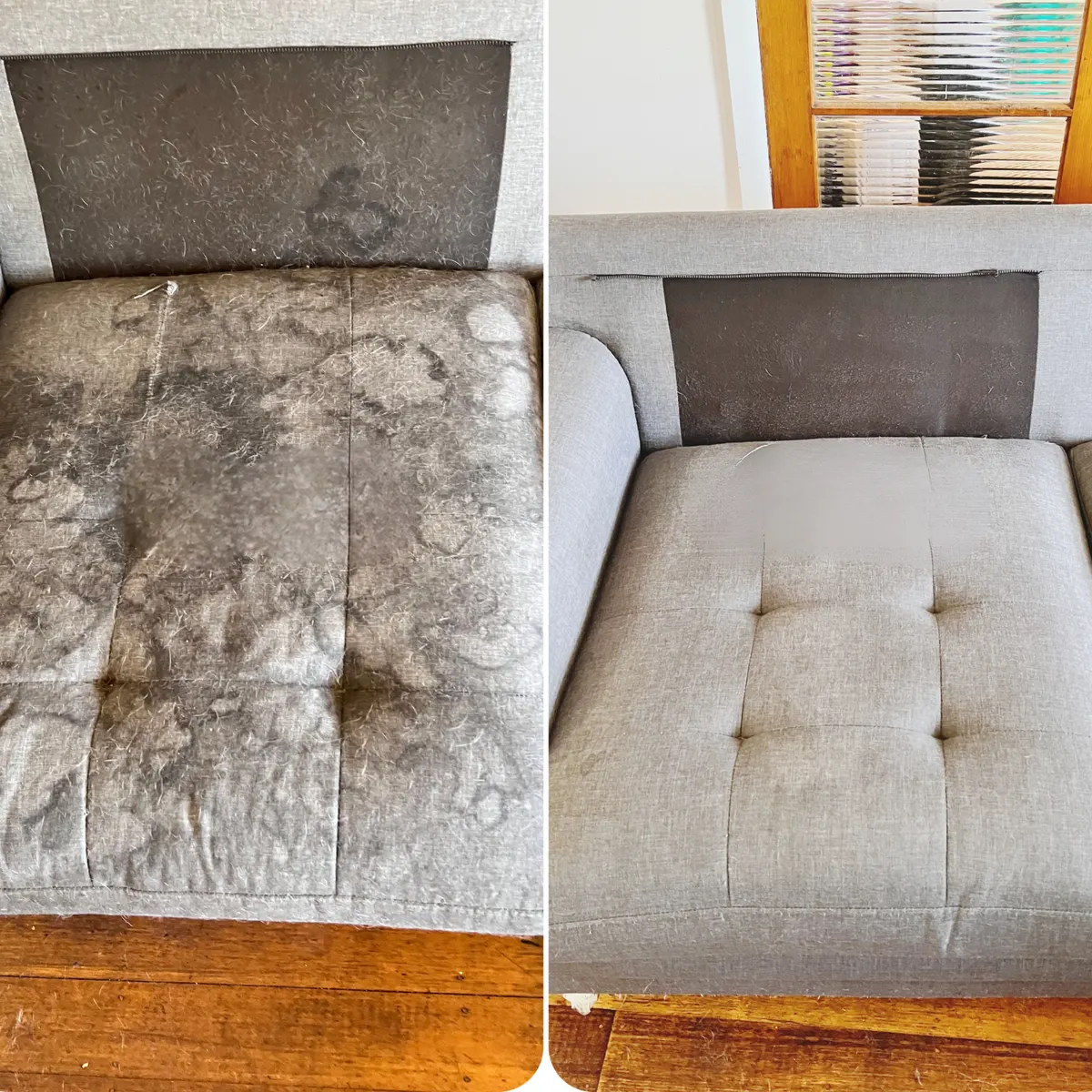 Upholstery before and after cleaning by Green Lion