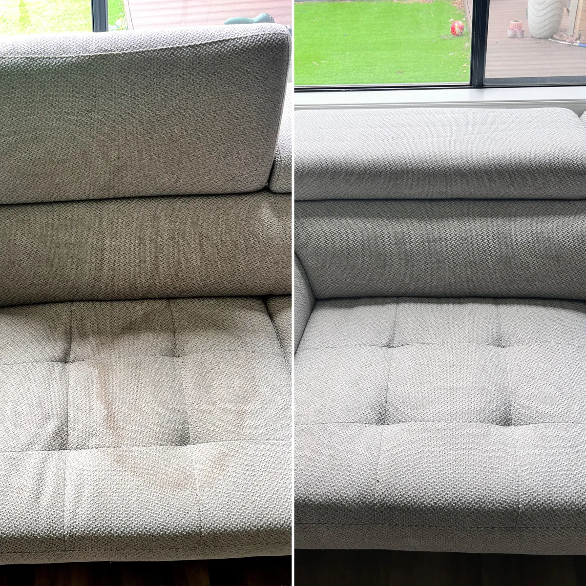 Upholstery before and after cleaning by Green Lion