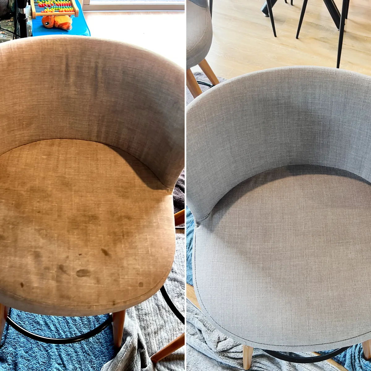 Tub chair before and after upholstery cleaning by Green Lion