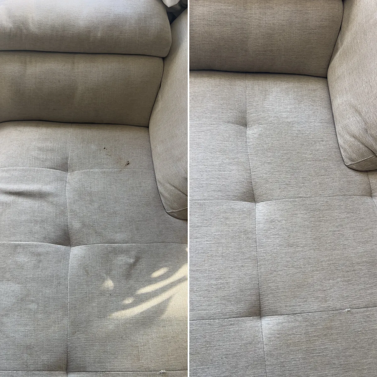 A seat cushion on the same Point Cook lounge, before and after.