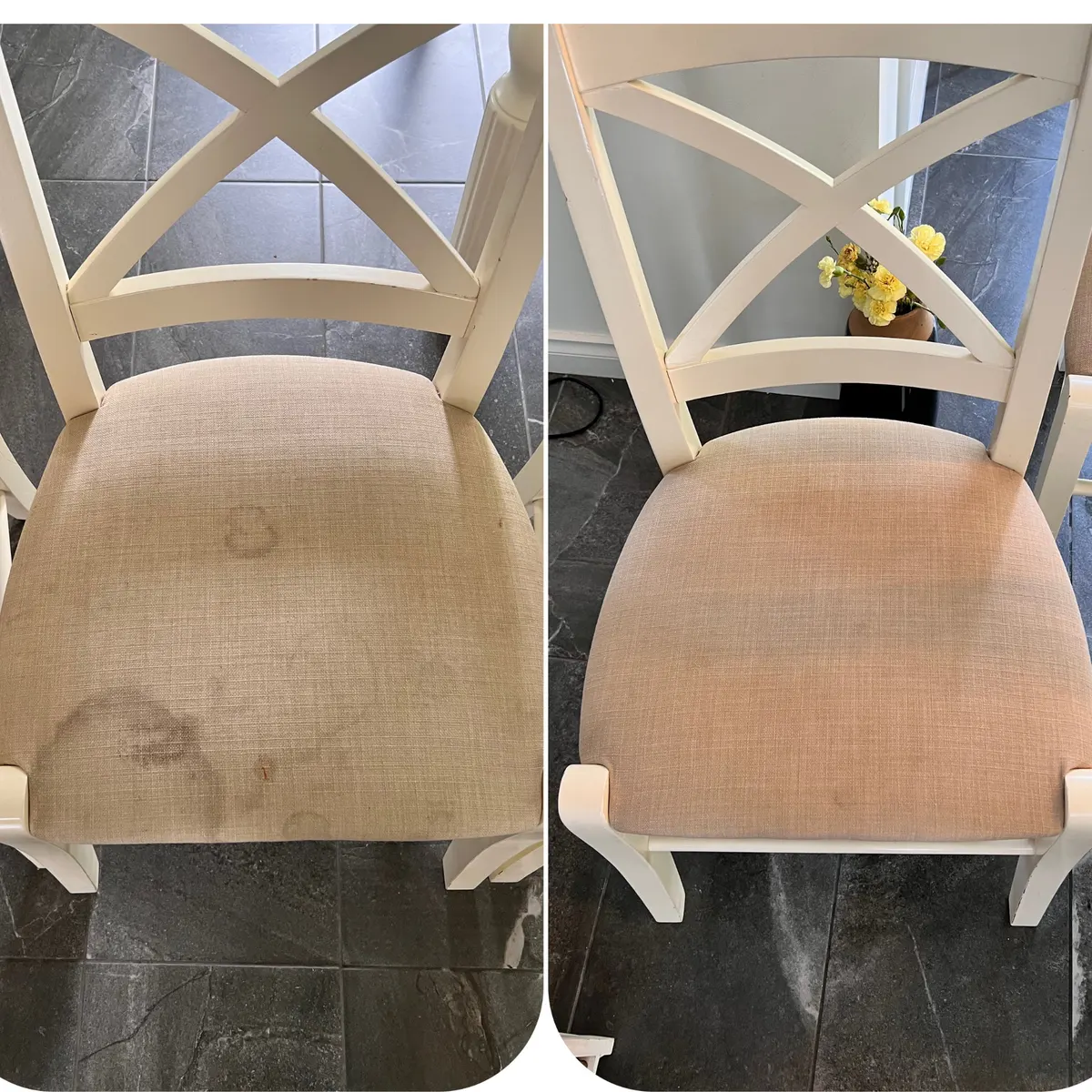 Upholstery before and after cleaning by Green Lion