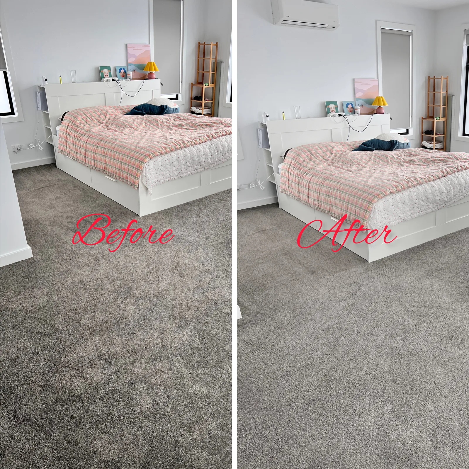 Bedroom carpet before and after cleaning by Green Lion Carpet Clean, Melbourne’s west