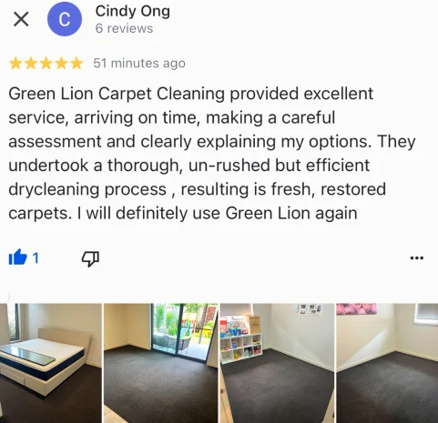 Five-star Google review from Cindy Ong with their own before and after photos of the clean