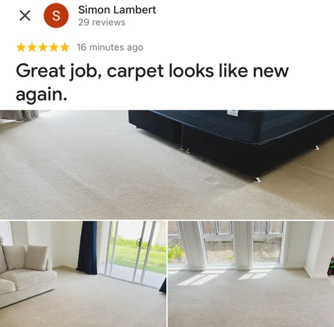 Five-star Google review from Simon Lambert with their own before and after photos of the clean