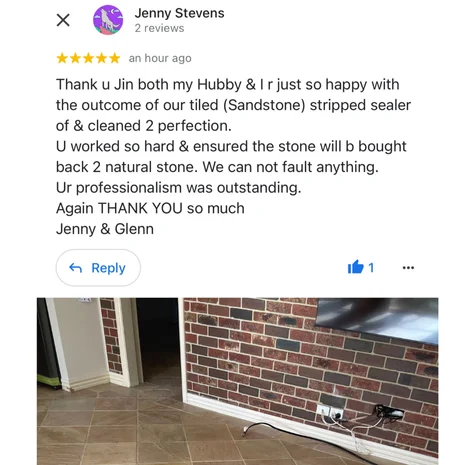 Five-star Google review from Jenny Stevens with their own before and after photos of the clean