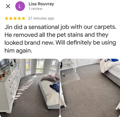 Five-star Google review from Lisa Rouvray with their own before and after photos of the clean