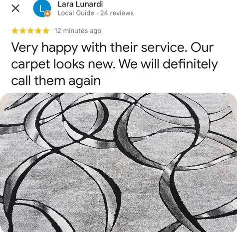 Five-star Google review from Lara Lunardi with their own before and after photos of the clean