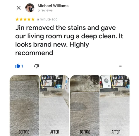 Five-star Google review from Michael Williams with their own before and after photos of the clean