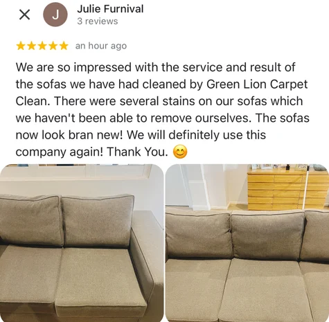Five-star Google review from Julie Furnival with their own before and after photos of the clean