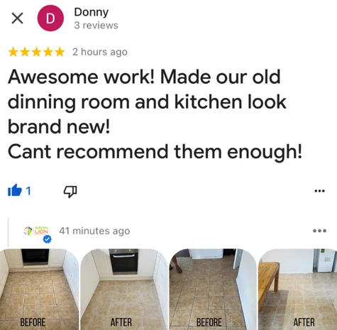 Five-star Google review from Donny with their own before and after photos of the clean