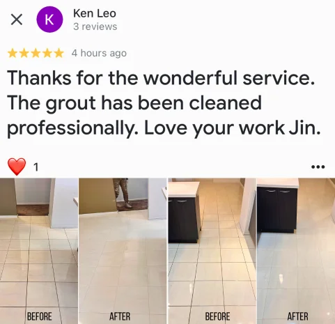 Five-star Google review from Ken Leo with their own before and after photos of the clean