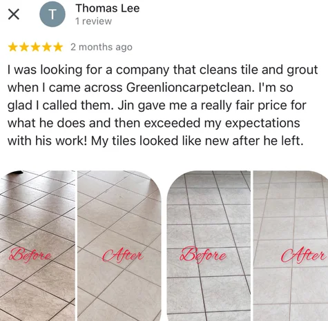 Five-star Google review from Thomas Lee with their own before and after photos of the clean