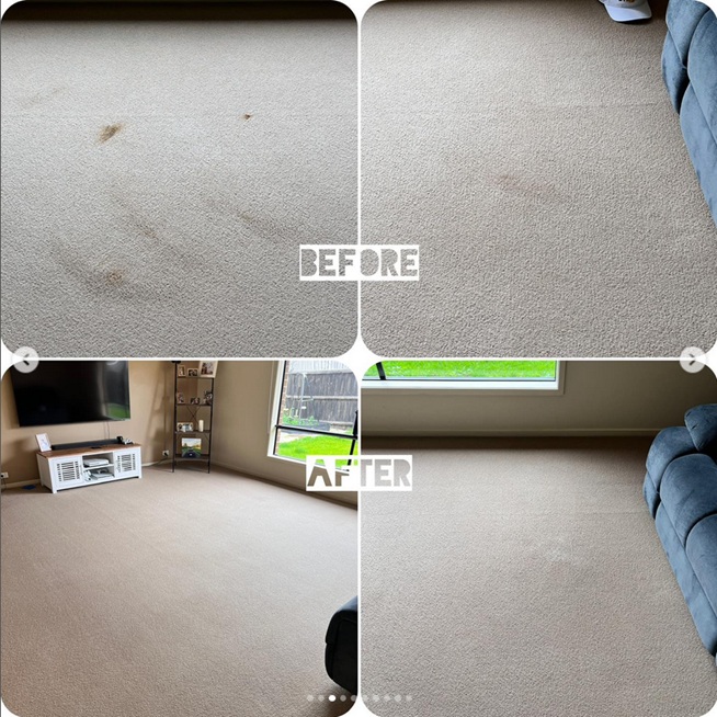 Two sets of before and after carpet cleaning photos showing just how amazing the results are.