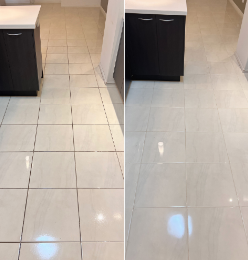 grout cleaning before and after photo Before and after photo of cleaning grout in tiles on home floor