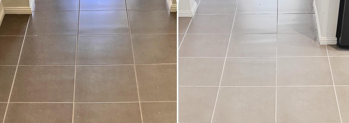 Grout and tile cleaning Before and after photo of tiles and grout cleaned